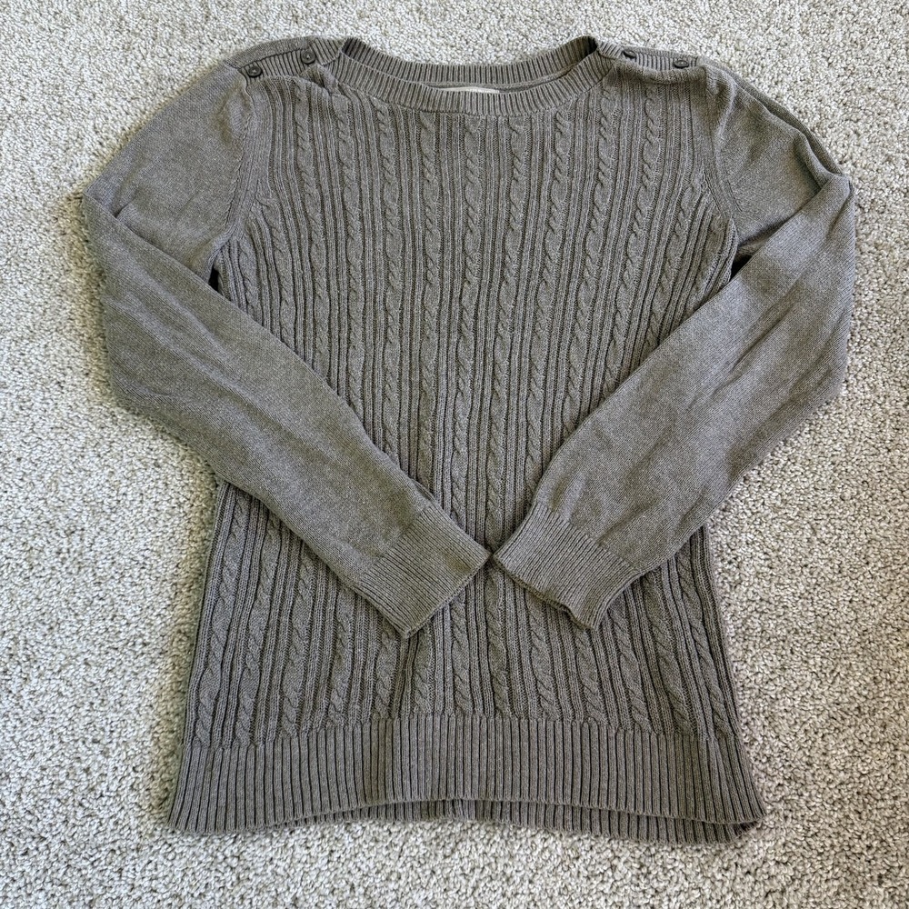 Banana Republic Sweater Womens Lg Brown Cable Knit Button Pullover Long Sleeve
